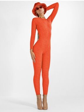 Fendi x SKIMS Crew Neck Full Onesie in Color Georgia Orange